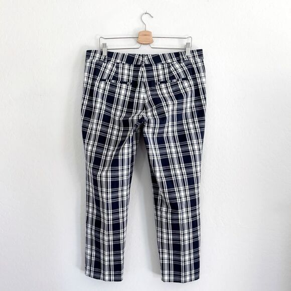 ANN TAYLOR Cotton Crop Navy Blue White Plaid Size 12 - Picture 4 of 6